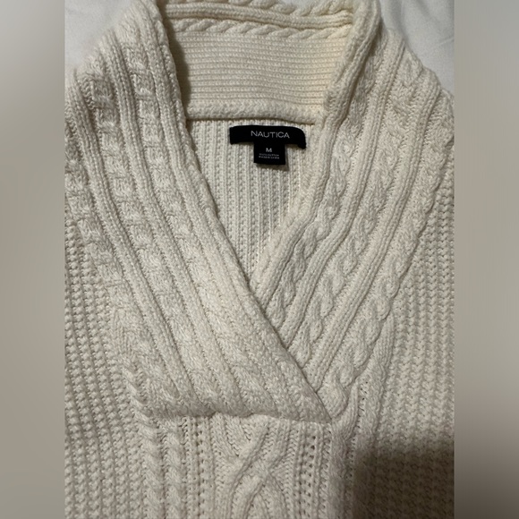 Nautica V Neck Fisherman Sweater Aran Jumper Sz M Preppy Classic Cozy Fall Warm - Picture 3 of 7